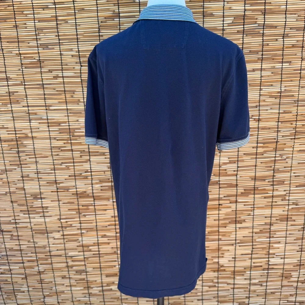Banana Republic Mens Large‎ Tall Navy Blue Striped Collar Pique Polo Shirt L T